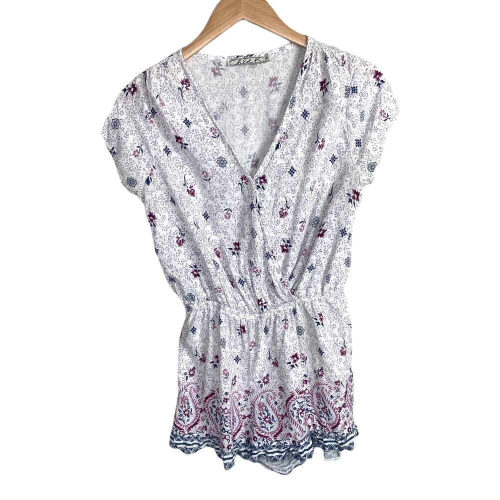 Chloe K Purple Floral Romper V Neck S Small - Picture 2 of 8